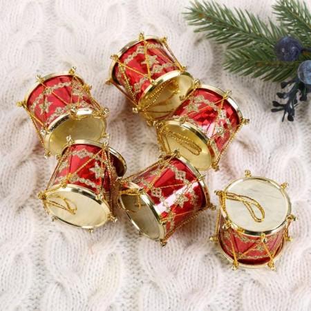 Decoration Christmas tree "drum" star (set 6 pcs) 3.5x3.5 cm, red