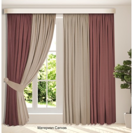 Set of curtains "Canvas", size 200x250 cm, 2 pcs, color drunk cherry, beige color-4
