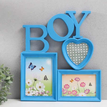 Photo frame plastic in 3 photos 10x10 cm, 10x15 cm, 13x18 cm "Boy" blue 35.5x32x2 cm