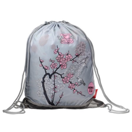 Frame backpack 39 x 29 x 17 cm, Across 410, filling: bag, pencil case, gray/pink ACR22-410-11-13