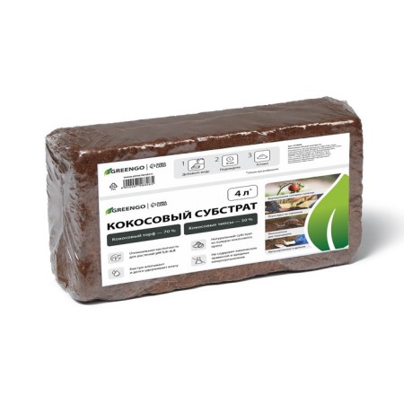 Coconut substrate in bricket, 4 liters, 30% chips and 70% peat, Greengo-9