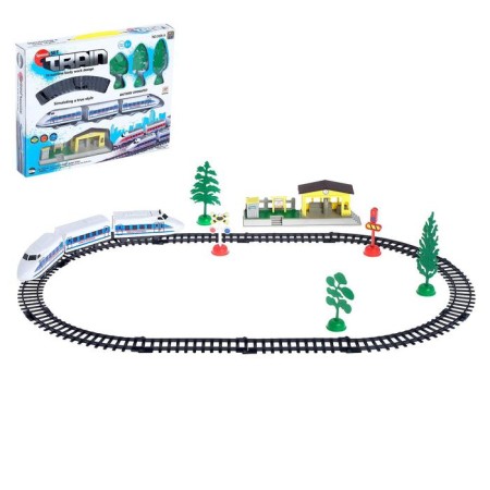 Railway "Electro Train", works from batteries, included: trees, signs and station