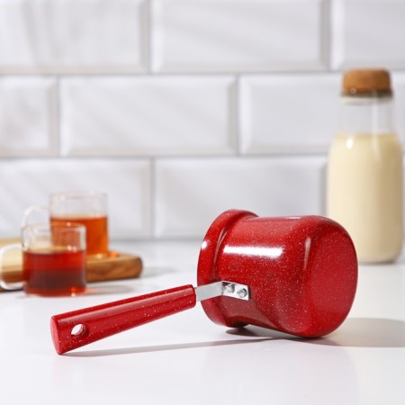 Turk Dolyana “Marble RED”, 400 ml, D = 8 cm, plastic handle, anti -stick coating, induction, red color-2