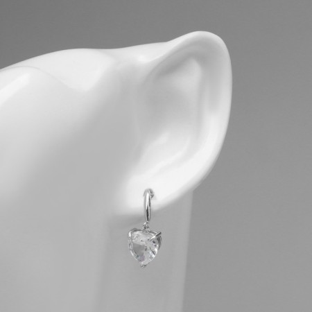 Earrings with rhinestones "Magic" hearts, white color in silver