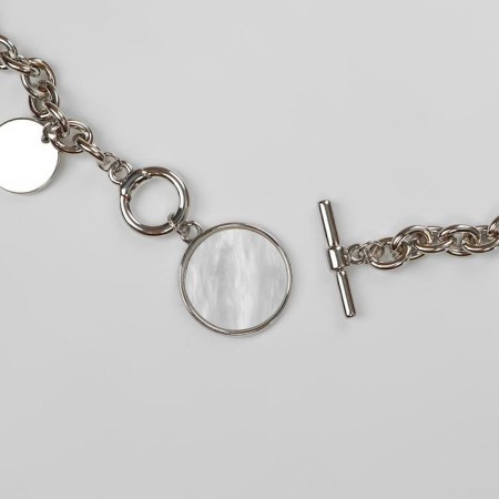 Pendant "Chain" pearl medallion, beige color in silver, 42 cm-1