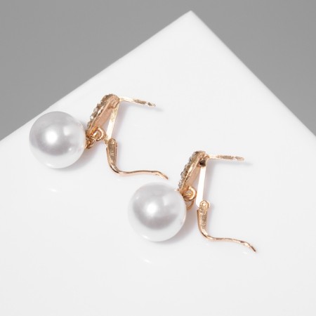Earrings with pearls "Grace" drop and sphere, white color in gold-2