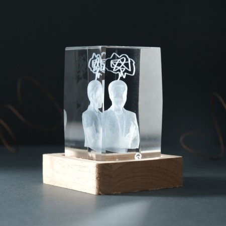 Souvenir glass backlight "rectangle. Thoughtrs" stand wood, USB 7x7x10-4