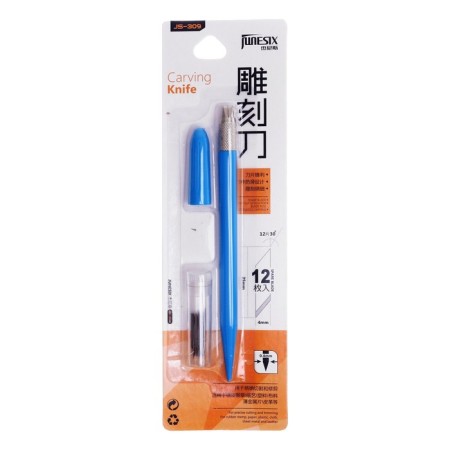 Chancellery knife, blade 4 mm, (scalpel shape) Plastic/metal housing, 12 interchangeable blades, Mix case-16
