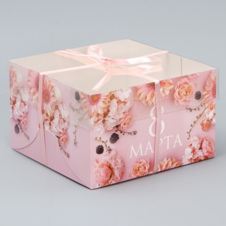Capcake box, confectionery packaging, 4 cells "beloved", March 8, 16 x 16 x 10 cm-1