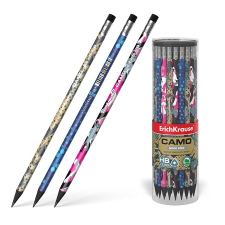 Chernographic pencil with Erichkrause "Camo", HB, Grifel D = 2.2 mm, plastic, three -sided in a tube, mix