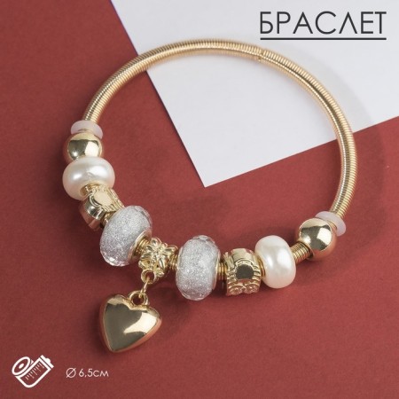 Bracelet with pearls "Margeri" heart, silver-white color in pink gold, d = 6.5 cm