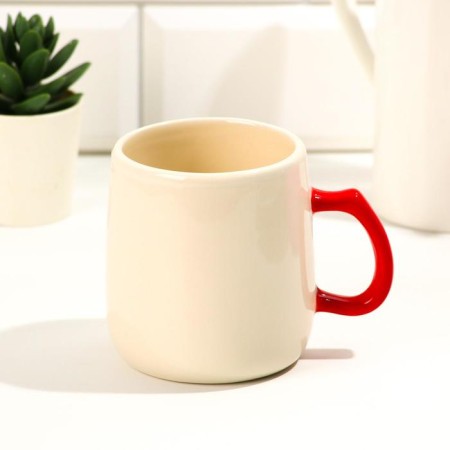 Ceramic mug with a lid and a spoon “Listen to Heart”, 450 ml, beige color-3