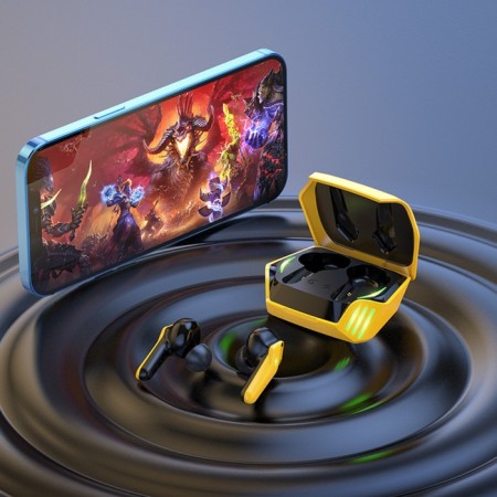 Hoco S21 TWS headphones, wireless, vacuum, BT5.0, 40/320 mAh, microphone, black and yellow-3