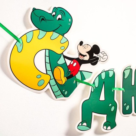 Garland on the tape "Happy Birthday", length 126 cm, Mickey Mouse and dinosaurus-3