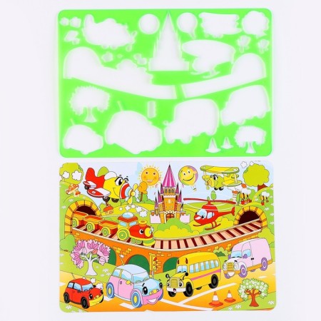 Stencil for kids "cute transport" with coloring