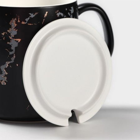 Ceramic mug with a spoon "Black marble", 350 ml, black color-2