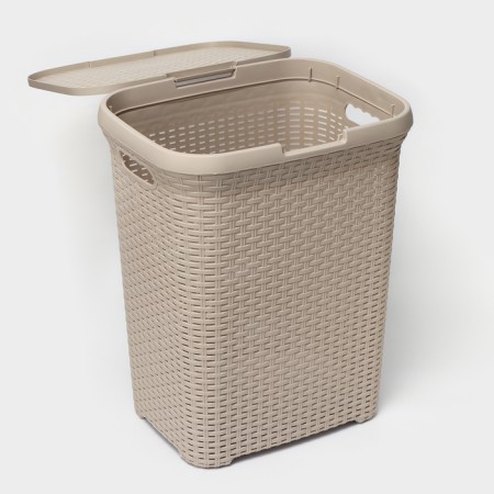 Besnaya basket with a rattan lid, 60 l, 34 × 44 × 55 cm, Latte color-3