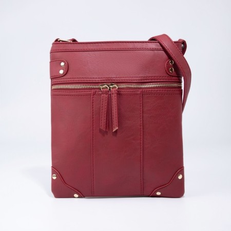 Cross-Bodi bag with zipper, burgundy color