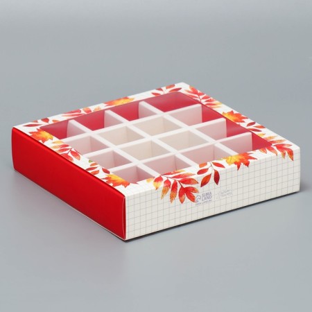 Box for sweets, confectionery packaging, 16 cells, “class teacher” 17.7 x 17.7 x 3.8 cm-2