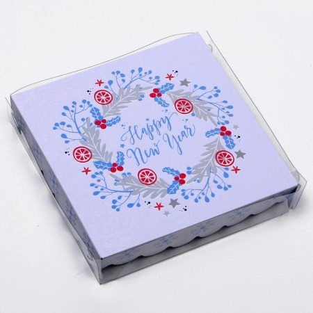 Box for cookies with PVC "Happy New Year" bilateral, 15 x 15 x 3 cm-3