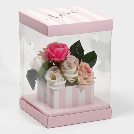 Gift box for flowers with a vase and PVC windows folding, packaging, "With Love", 16 x 23 x 16 cm-1