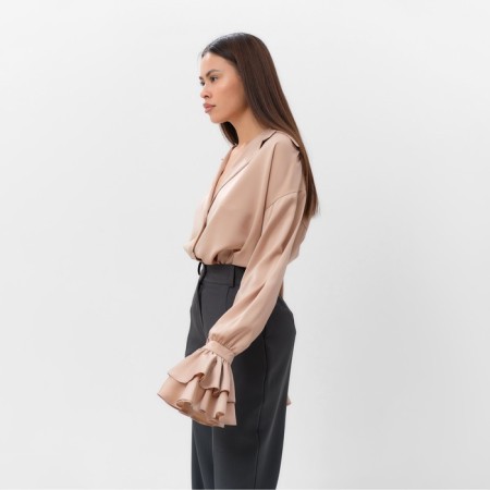 Women's silk blouse with strokes mist, size 46, beige-3