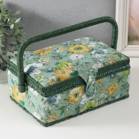 Casket for needlework "Green Flower Polyanka" 24x16x11 cm
