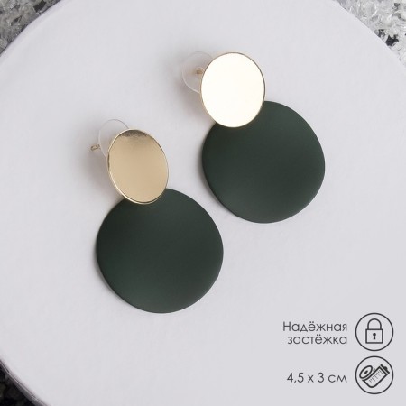 Earrings Metal "Lady" two circles, green color in gold
