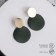 Earrings Metal "Lady" two circles, green color in gold