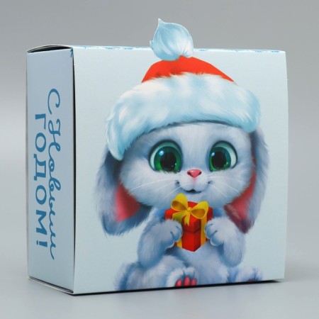 Folding box "Bunny with a gift", 15 x 15 x 8 cm, new year-3