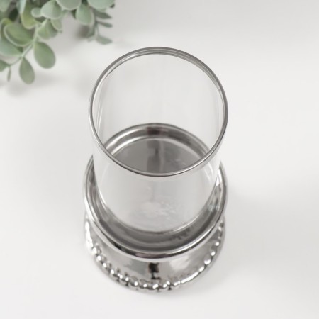 Ceramics candlestick, glass for 1 candle "Wells" d = 8 cm silver 10x10x21.5 cm-2
