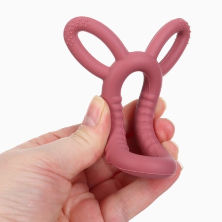 Silicone teether for teeth "Bunny", red color, crumb I-4