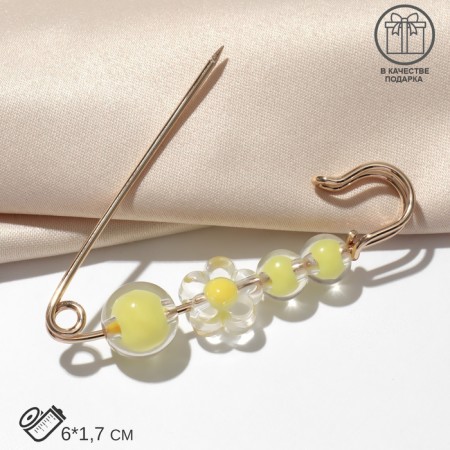 Pin "Flower Confetti" 4 beads, 6 cm, yellow color in gold-2