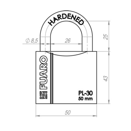 Castle of hinged Fuaro PL-3050, 50 mm, 3 English keys-2