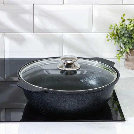 Frying, 3 l, d = 28 cm, h = 8.5 cm, glass cover, anti -stick coating, color dark marble-5