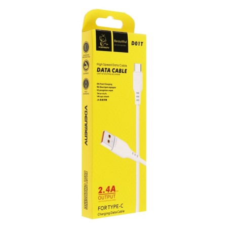 Cable D-01L, Type-C-USB, 1 m, 2.4 A, charging + data transfer, white-3