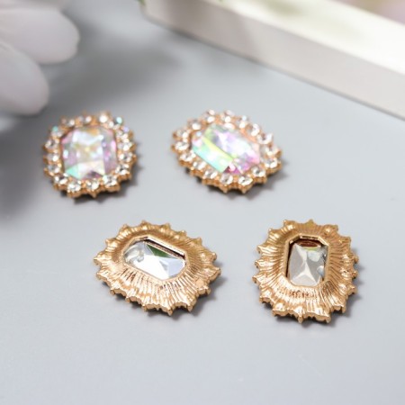 Decor for creativity Metall "Medallion octagonal" pale blue crystal rhinestones 2x1.5cm-2