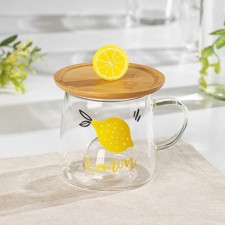 Glass mug with a wooden lid 