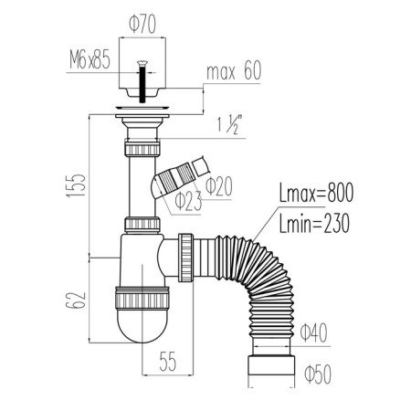 Siphon for the Viant shell “Prof” 1½ - d = 40 mm, grille d = 70 mm, with a challenge under C/m, c corksdered 940671-1