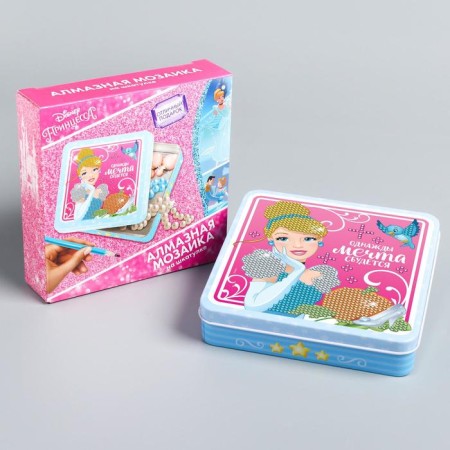 Diamond mosaic on a box, 14x14 cm, princesses-3