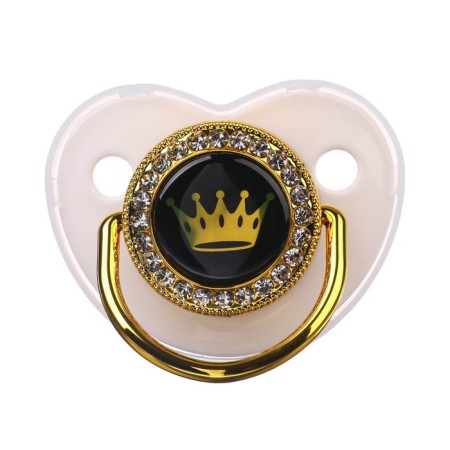 Set: nipple - Orthodontic dummy, with a chain holder. Princess, with a cap, +6 months, white/silver, rhinestones-4