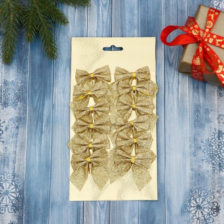 Jewelry decoration "Bow with brilliance" (set 12 pcs) 4.5x5.5 cm, gold-1