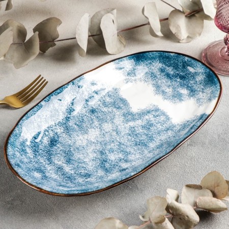Ceramic Serving "Sea", 30.5x17.5 cm, blue color-1