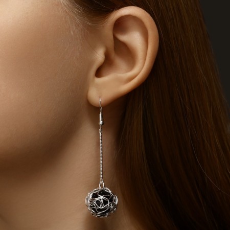 Hanging earrings “wandered car”, black color in silver, 6.5 cm-9