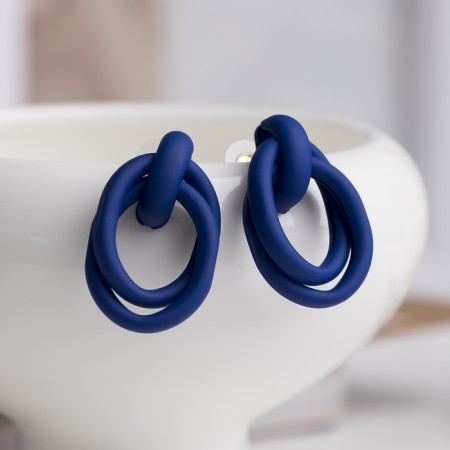Earrings Metal "Botthega" two ovals, blue color-1