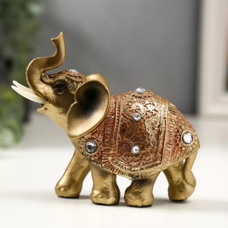 Polystone souvenir "Elephant in the Golden Popone with crystals" 10.5x11x4.5 cm