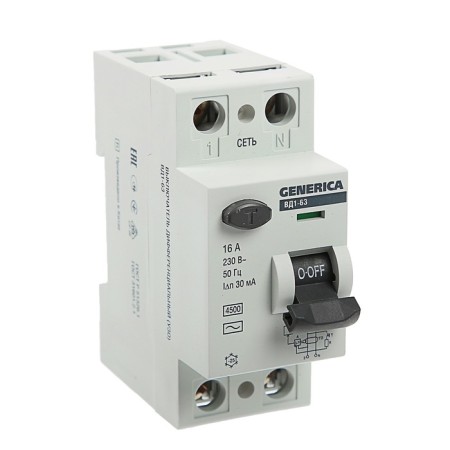 RCD IEK Generica, VD1-63, 2P, 16 A, 30 mA, MDV15-2-016-030