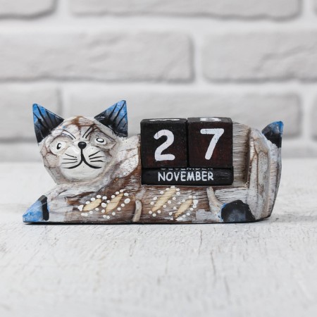 Wooden calendar "cat" 13x4x6.5 cm-1