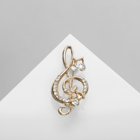 Brooch "Violin key" and notes, white color in gold-4