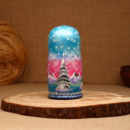 Nesting doll "Winter", Blue, 5 puppet, suite-7